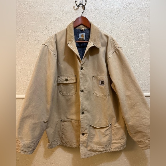 Carhartt Other - Carhartt Mens VTG  Barn Chore Jacket 2X Tall Tan Corduroy Collar Blanket lining